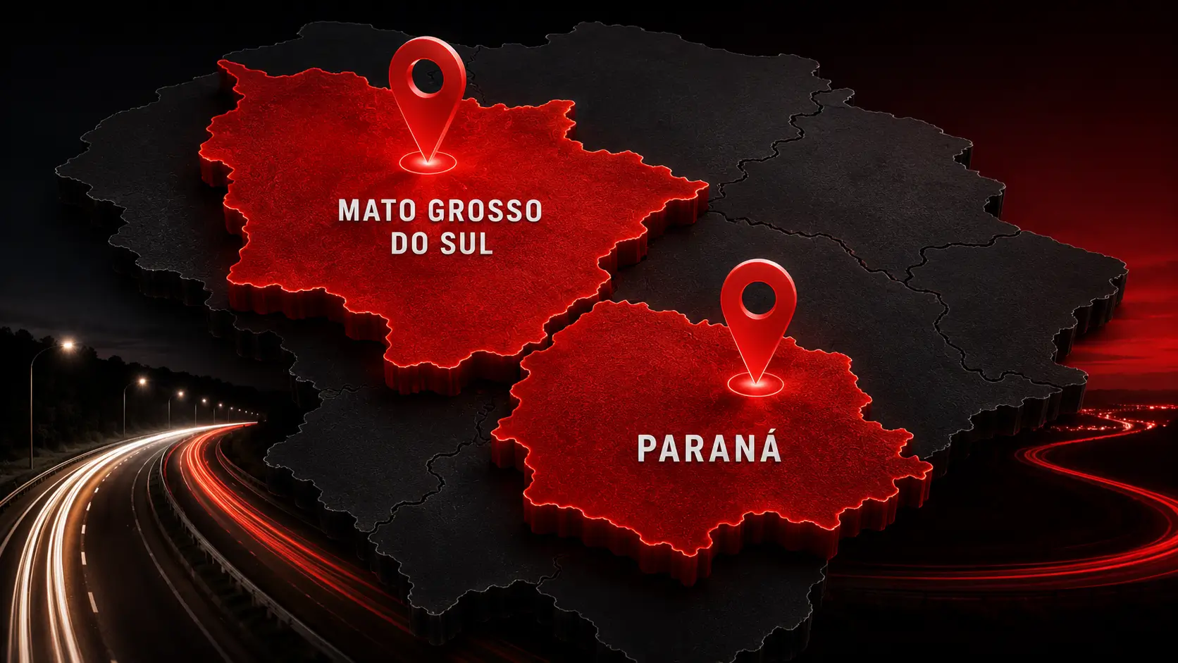 Mapa com destaque para Paraná e Mato Grosso do Sul